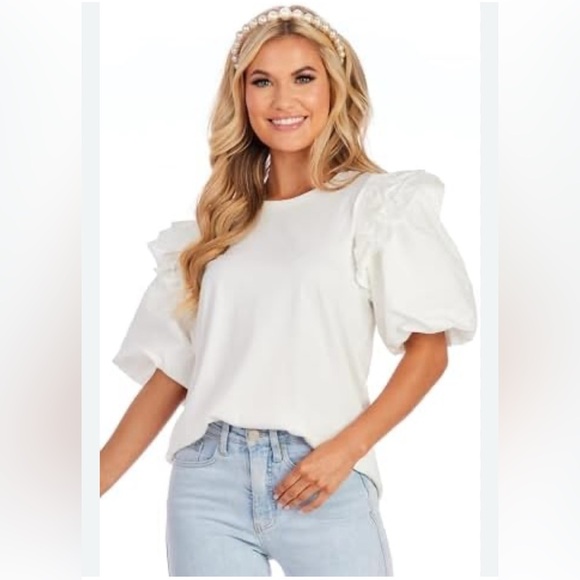 ON 34th Tops - Cream Puff Sleeve Relaxed Blouse‎